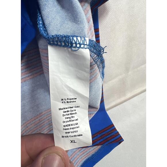 Lularoe Shirt Women's XL Blue Red Striped Tunic Stretchy Short Sleeve Casual Top - Picture 6 of 7